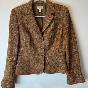 TALBOTS Multi Earth Tone Silk Blend Tweed Rhinestone Button Blazer Size:10